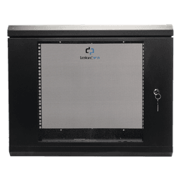 Gabinete de Pared de 9U con Puerta de Cristal Templado, 455 mm de Profundidad, Rack de 19'', Acero Reforzado Color Negro.
