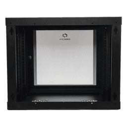 Gabinete de Pared de 9U con Puerta de Cristal Templado, 455 mm de Profundidad, Rack de 19'', Acero Reforzado Color Negro.