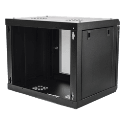 Gabinete de Pared de 9U con Puerta de Cristal Templado, 455 mm de Profundidad, Rack de 19'', Acero Reforzado Color Negro.