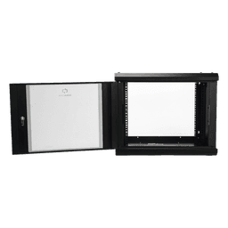Gabinete de Pared de 9U con Puerta de Cristal Templado, 455 mm de Profundidad, Rack de 19'', Acero Reforzado Color Negro.