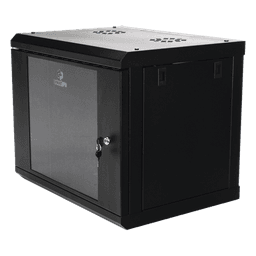 Gabinete de Pared de 9U con Puerta de Cristal Templado, 455 mm de Profundidad, Rack de 19'', Acero Reforzado Color Negro.