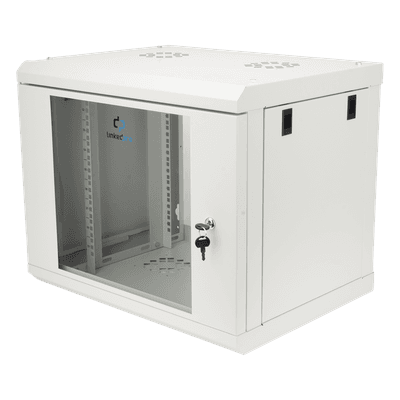 Gabinete de Pared 9U / Rack 19" / Cristal Templado / Profundidad 479.5 mm / Carga 80 kg / Acero Reforzado