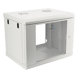 Gabinete de Pared 9U / Rack 19" / Cristal Templado / Profundidad 479.5 mm / Carga 80 kg / Acero Reforzado