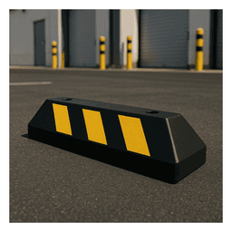 Tope D/ Estacionamiento Vehicular / Hule Reciclado / 55cm / Color Negro con Franjas Amarillas / Resistente y Antideslizante.