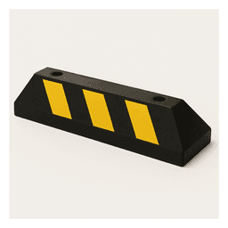 Tope D/ Estacionamiento Vehicular / Hule Reciclado / 55cm / Color Negro con Franjas Amarillas / Resistente y Antideslizante.