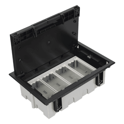 Caja de Piso Falso / 4 Módulos Dobles / Profundidad Ajustable 90-120 mm (3.54-4.72 in) / IK08 / +125 °C / Tapa Embellecedora