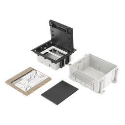 Caja de Suelo / 2 Módulos Dobles K45 / Profundidad Ajustable 70-100 mm (2.76-3.94 in) / Carga 1400 kg / Resistencia Térmica 125 °C / Antillama 850 °C / Registro para Concreto