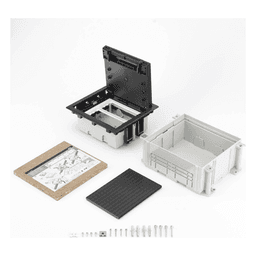 Caja de Suelo / 2 Módulos Dobles K45 / Profundidad Ajustable 70-100 mm (2.76-3.94 in) / Carga 1400 kg / Resistencia Térmica 125 °C / Antillama 850 °C / Registro para Concreto