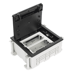 Caja de Suelo / 2 Módulos Dobles K45 / Profundidad Ajustable 70-100 mm (2.76-3.94 in) / Carga 1400 kg / Resistencia Térmica 125 °C / Antillama 850 °C / Registro para Concreto
