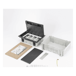 Caja de Pavimento / 4 Módulos / Profundidad Ajustable 70-100 mm (2.76-3.94 ft) / Carga 1300 kg / Resistencia 850°C / Incluye Cubeta y Embellecedor