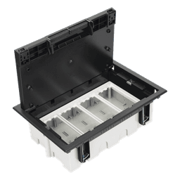 Caja de Pavimento / 4 Módulos / Profundidad Ajustable 70-100 mm (2.76-3.94 ft) / Carga 1300 kg / Resistencia 850°C / Incluye Cubeta y Embellecedor