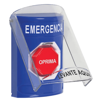 Botón Multipropósito / Superficie / Policarbonato / 2 Relevadores Forma C / LED Tricolor / Emergencia Español / Interior / Sin Bocina Pre-Alarma / Llave Restablecer