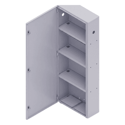 Gabinete para instalación de 4 Baterías , Fabricado en Lámina Galvanizada, Accesorios para poste (No incluidos)