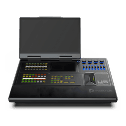 Controlador de Eventos Compacto U5 / Pantalla Táctil Principal 21.5" / Pantalla Inteligente 8" / 87 Botones LCD Programables / 4 Encoders y 8 Faders / Control MIDI y KVM / Diseño Plegable / Software PixelFlow / HDMI 2.0 / 12G-SDI /