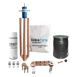 Kit Puesta a Tierra 200A / Electrodo Cobre Electrolítico / Diseño Delta / Filtro Equipotencial / Compuesto 12 kg / Barra Unión + Conectores + Registro