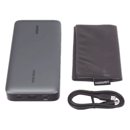 Power Bank de 25000mAh | 3 Salidas 145W Max. | USB-A + 2 USB-C | PD 3.0, QC3.0 | FCP | SCP | Pantalla Inteligente | Carcasa Ignifuga | Color Gris | Incluye Cable USB de 50cm | Carga tu Laptop de Manera Segura.
