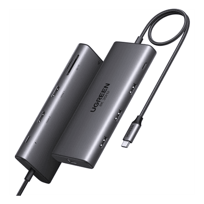 Docking Station USB-C 10 en 1 / Dual HDMI 4K 60Hz y 8K 30Hz / Carga PD 100W / Ethernet Gigabit / USB 3.0 / Lector SD-TF