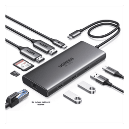 Docking Station USB-C 10 en 1 / Dual HDMI 4K 60Hz y 8K 30Hz / Carga PD 100W / Ethernet Gigabit / USB 3.0 / Lector SD-TF