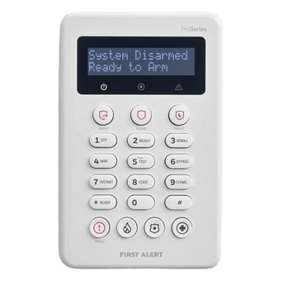 Teclado alfanumérico 2 líneas / Diseño slim / Teclas de armado rápido y emergencia / Tamper integrado / Hasta 8 por sistema