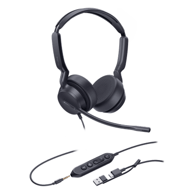 Yealink Auriculares UH42 SE Dual para Microsoft Teams con cancelación de ruido, USB-C/A y 3,5 mm, indicador de ocupado y listos para usar. Auriculares