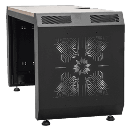 Consola Profesional para Monitoreo o Computo | Ranura para Base de Monitores | Microperforaciones | Luces LED Decorativas | Tomacorriente HTCM1U10C | Tapas Organizadoras de Cables | Niveladores | Rack para Montaje de Equipos | Ranura Pasaca