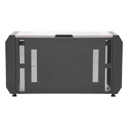 Consola Profesional para Monitoreo o Computo | Ranura para Base de Monitores | Microperforaciones | Luces LED Decorativas | Tomacorriente HTCM1U10C | Tapas Organizadoras de Cables | Niveladores | Rack para Montaje de Equipos | Ranura Pasaca