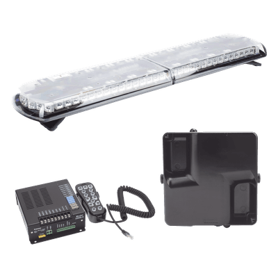 Kit de Sirena Vehicular H2 Covert, Bocina ultradelgada y Torreta 48" Serie 12 con 130 LED, dual color rojo/azul/claro/ambar, ideal para equipar unidades de policia