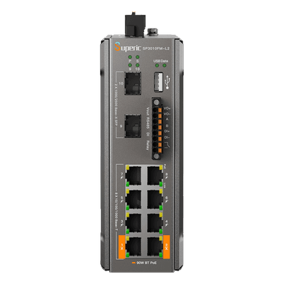 Switch PoE Industrial L2+ / 8 Puertos Gigabit PoE / 2 Puertos SFP 2.5G / 240W PoE Budget / 26Gbps Switching / -40°C~75°C / DIN-Rail