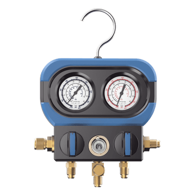 Manifold de 2 Válvulas / Presión Máxima 500 psi / Vacío -30 inHg / Multigas R22, R32/R410A, R404A, R407C / Conexión 5/16" SAE / Resistente a Impactos