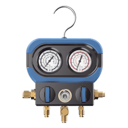 Manifold de 2 Válvulas / Presión Máxima 500 psi / Vacío -30 inHg / Multigas R22, R32/R410A, R404A, R407C / Conexión 5/16" SAE / Resistente a Impactos