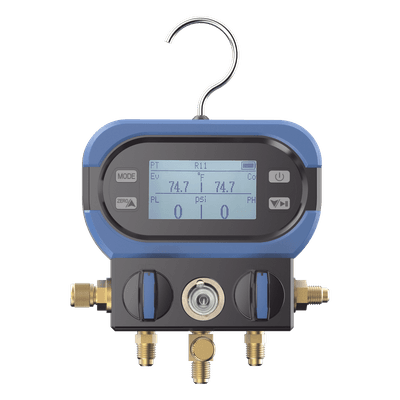 Manifold Digital / 2 Válvulas / Sensor Alta Precisión / LCD Retroiluminada / Rango -14 a 800 psi (55 bar) / 40+ Refrigerantes / Anti-Caídas
