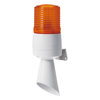Luz de Señal Industrial / LED Ámbar / Fijo e Intermitente / Buzzer 95 dB / 110 VCA / IP54
