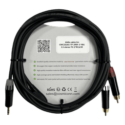 Cable 3.5mm a 2 RCA, conectores negros, con diferenciador de blanco y rojo en RCA MT380-RD - MT380-WH - MTP3C-BG, length 3m