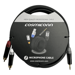 Cable 3.5mm a 2 RCA, conectores negros, con diferenciador de blanco y rojo en RCA MT380-RD - MT380-WH - MTP3C-BG, length 10m