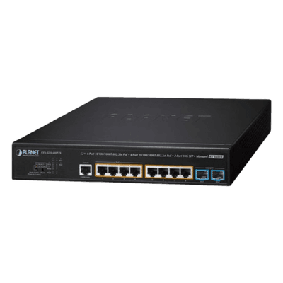 Switch Administrable L2+ AV / 4 Puertos PoE++ 95W + 4 Puertos PoE+ 32W + 2 SFP+ 10G / Presupuesto PoE 240W / Fanless / Dante y NDI