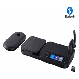 Sistema de Auricular Bluetooth Mono / Cancelación de Ruido 4-Mic / Autonomía 30h / Pantalla Táctil 3' / Conectividad USB-C/A / Carga Inalámbrica Qi 15W