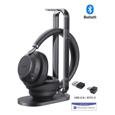 Diadema Inalambrica BH76 Plus With Charging Stand Teams Black USB C/A de Yealink con Audio HD y Certificación para Microsoft Teams