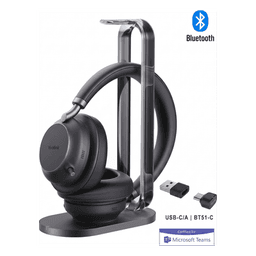 Diadema Inalambrica BH76 Plus With Charging Stand Teams Black USB C/A de Yealink con Audio HD y Certificación para Microsoft Teams