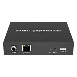 Receptor de Audio sobre IP / PCM 2.0 / Transmisión 120 m (393.7 ft) / Matriz 256x256 / Múltiples Interfaces Analógicas / Protección ESD / Bajo Consumo ≤2 W