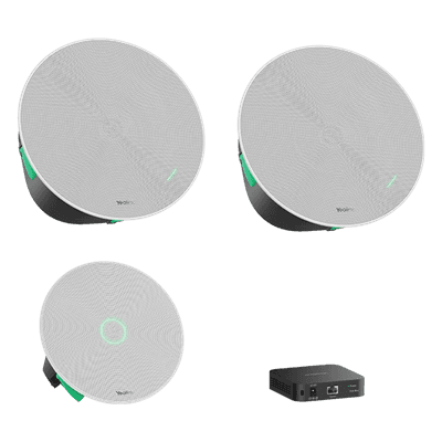 Kit de Audio para Videoconferencia / Micrófono de Techo con 16 Cápsulas / Altavoces de Techo / Switch PoE Integrado / Cobertura Extendida para Salas Medianas y Grandes