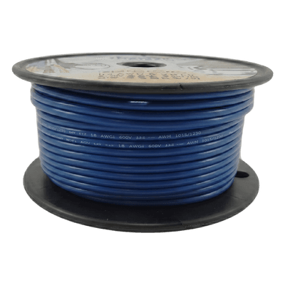 Cable Eléctrico Color Azul Calibre 14 / UL 1015-1230 / 600 Voltios / Temperatura 105°C Seco 75°C Húmedo / Cobre Estañado Clase K / Aislante PVC Retardante de Llama VW-1 / Resistente a Humedad Abrasión Ácido Combu