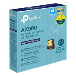 Adaptador USB Nano Wi-Fi 6 / Dual Band 900 Mbps / Bluetooth 5.3 BLE / WPA3 / 1024-QAM / OFDMA / MU-MIMO / 0.76 × 0.62 × 0.29 in