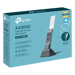 Adaptador USB Wireless Wi-Fi 6 / AX3000 (2402 Mbps + 574 Mbps) / Antenas de Alta Ganancia / USB 3.0 / Baja Latencia Gaming / WPA3 / Cuna Desmontable con Cable 1.2 m (3.9 ft)
