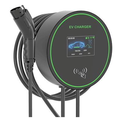 Estación de Carga para Vehículos Eléctricos / 48 A / 11.5 kW / Conector Tipo 1 (SAE J1772) / 220-250 V Monofásico y 380-480 V Trifásico / Pantalla LCD 4.3 in (10.9 cm) / Cable TPU 5 m (16.4 ft) / Plug and Play / APP Móvil / RFID / Carcasa Aluminio y UL94-V0 / IP65