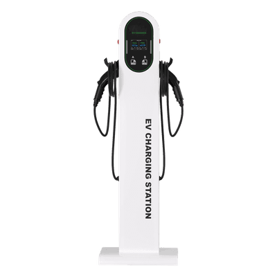 Estación de Carga para Vehículos Eléctricos / Tipo Pedestal / Doble Conector Tipo 1 (SAE J1772) / 48 A / 11.5 kW por Puerto / Pantalla LCD 4.3 in (10.9 cm) / RFID / Protección IP54 / Chasis SGCC Galvanizado