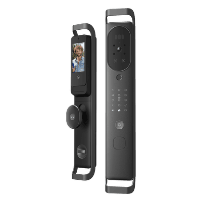 Cerradura Inteligente Multibiométrica / Reconocimiento Facial + Venas Palma + Huella Digital / Teclado Numérico + Tarjetas IC + NFC / Pantalla HD 4.5 Pulgadas / Batería Doble 4000mAh + 2500mAh / Conexión WiFi 2.4GHz / App Smart