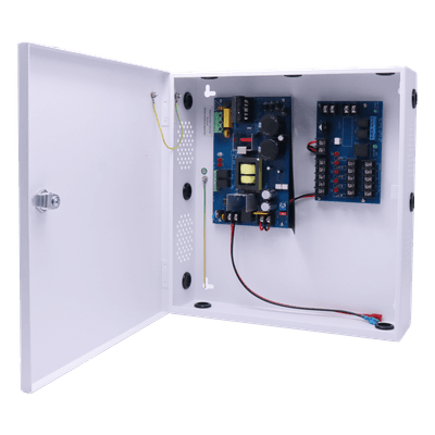 Fuente de Poder para Control de Acceso / 6A Total / 12-24 VDC Selectable / 5 Salidas Clase 2 PTC / Respaldo Batería 40 AH / Supervisión FACP / Fail-Safe y Fail-Secure