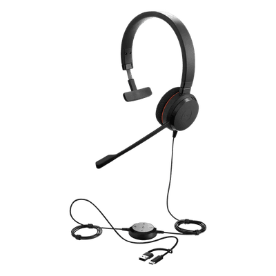 Jabra Evolve 20 Mono con Conexión USB C/A, Micrófono con Cancelación de Ruido de Ultima Generación, Configuración Plug and Play, Certificación Microsoft Teams (4993-823-169)