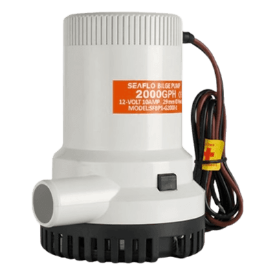 Bomba de Achique Sumergible / 2,000 GPH (7,571 LPH) / 12V CD / Eje Acero Inoxidable / Operación en Seco / Protección Anti-Airlock