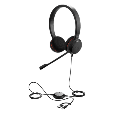 Jabra Evolve 20 DUO con conexión USB C/A, Micrófono con Cancelación de Ruido de Ultima Generación, Configuración Plug and Play (4999-829-269) 